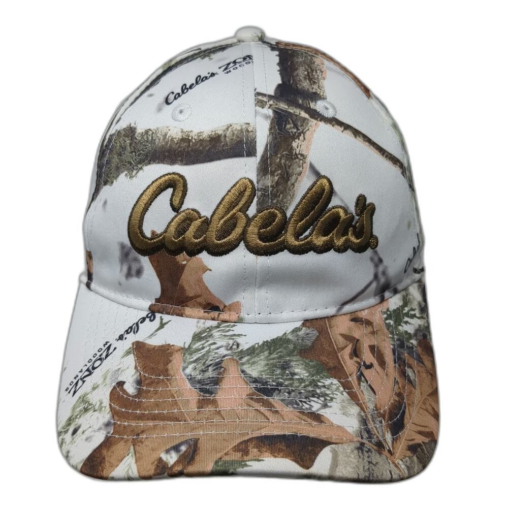 Cabela's Snapback Hat White Camo One Size Gold Embroidery Zonz Woodlands Hunting